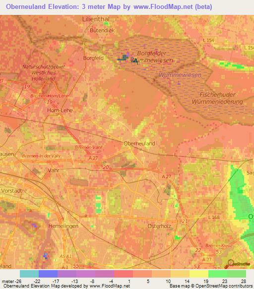 Oberneuland,Germany Elevation Map