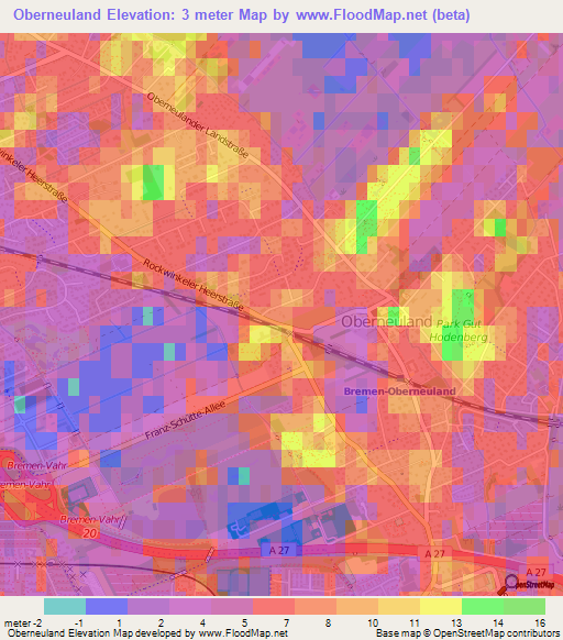 Oberneuland,Germany Elevation Map