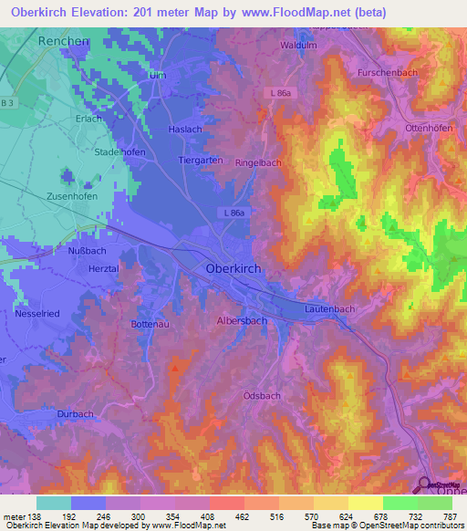 Oberkirch,Germany Elevation Map