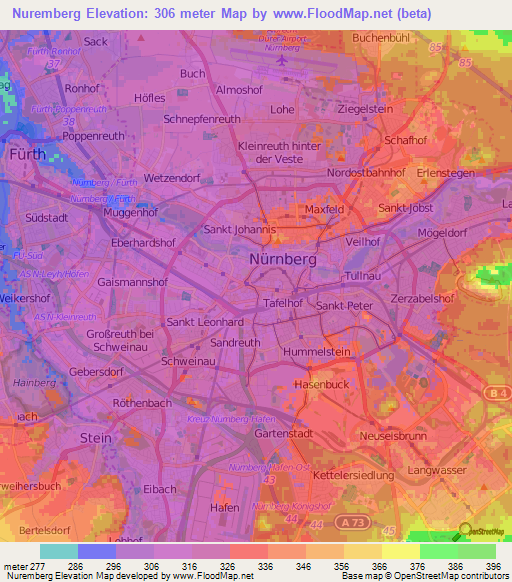 Nuremberg,Germany Elevation Map