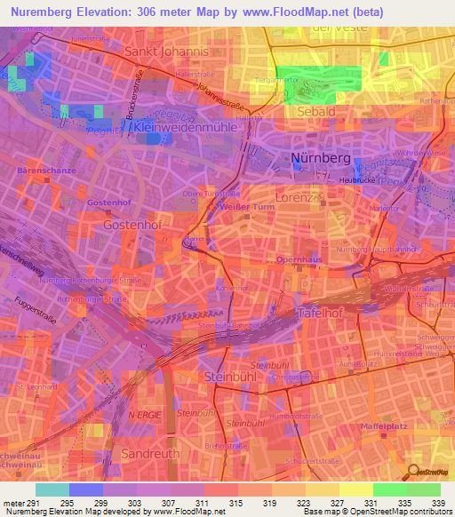 Nuremberg,Germany Elevation Map