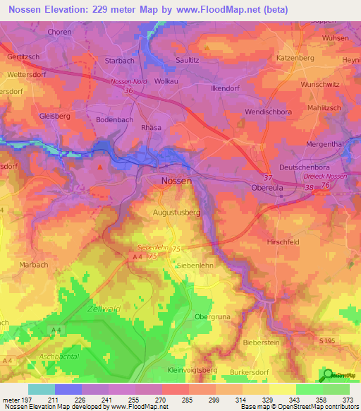 Nossen,Germany Elevation Map