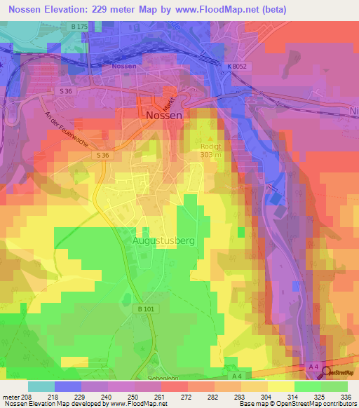 Nossen,Germany Elevation Map