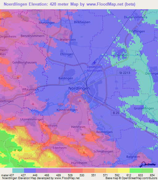 Noerdlingen,Germany Elevation Map