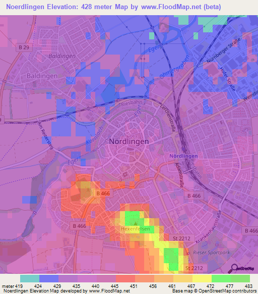 Noerdlingen,Germany Elevation Map