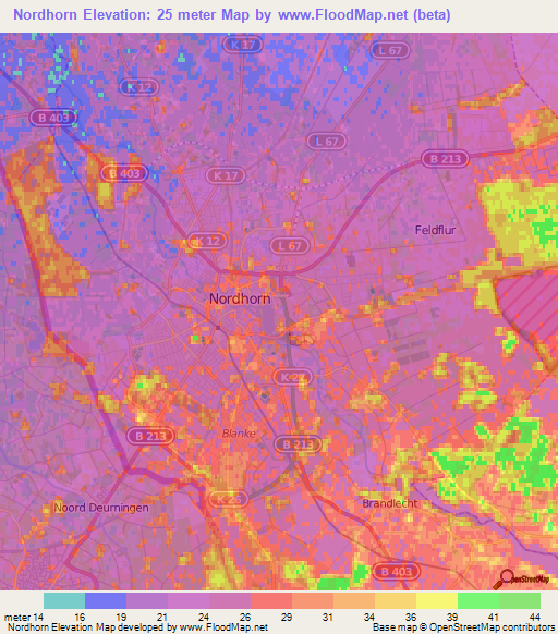 Nordhorn,Germany Elevation Map