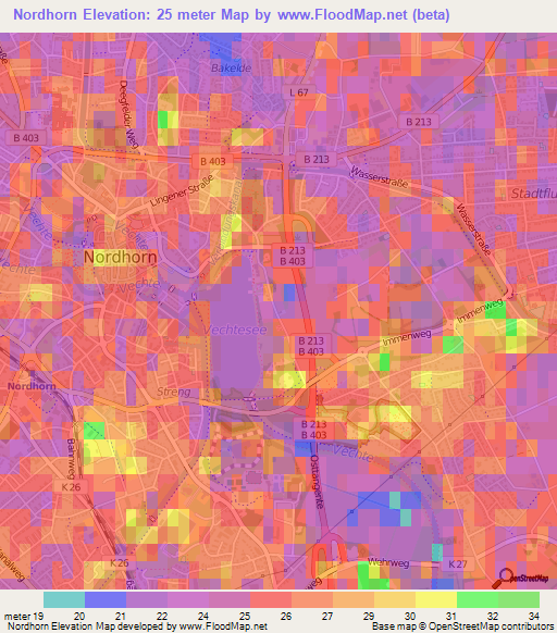 Nordhorn,Germany Elevation Map