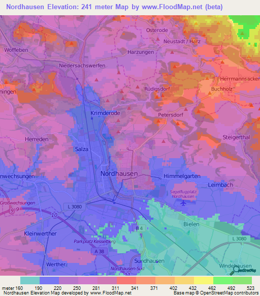 Nordhausen,Germany Elevation Map