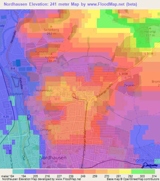 Nordhausen,Germany Elevation Map