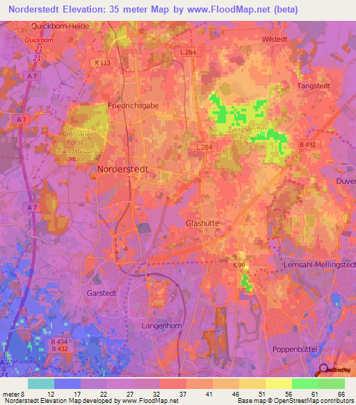 Norderstedt,Germany Elevation Map