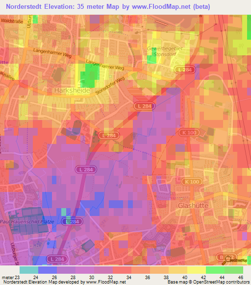 Norderstedt,Germany Elevation Map