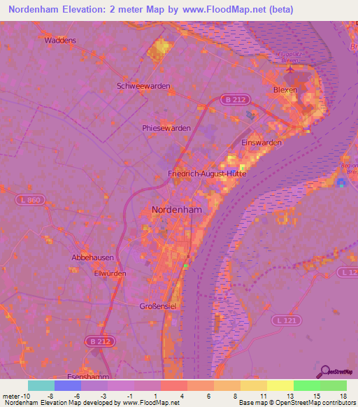 Nordenham,Germany Elevation Map