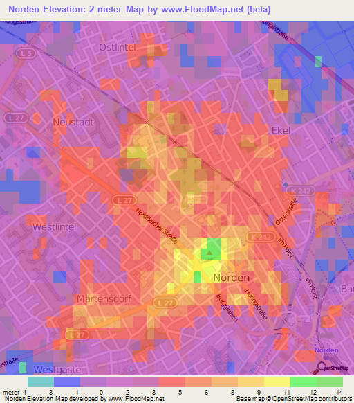 Norden,Germany Elevation Map