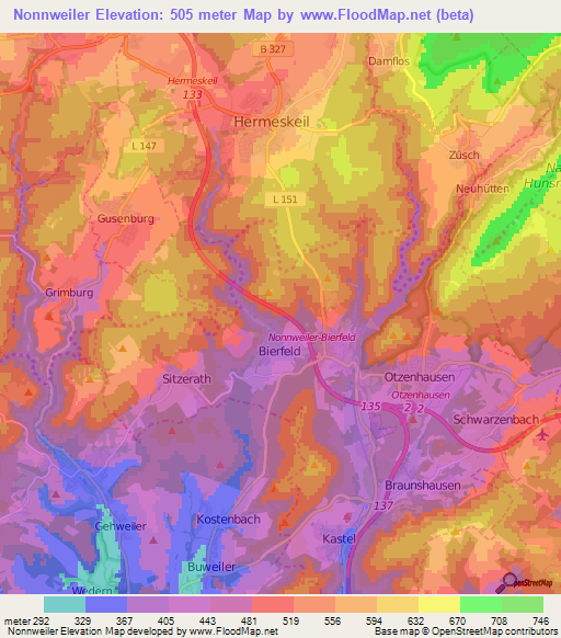 Nonnweiler,Germany Elevation Map