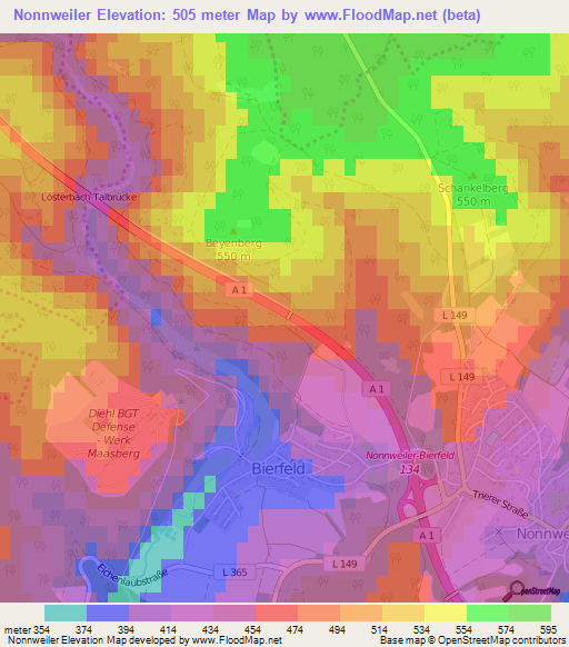 Nonnweiler,Germany Elevation Map
