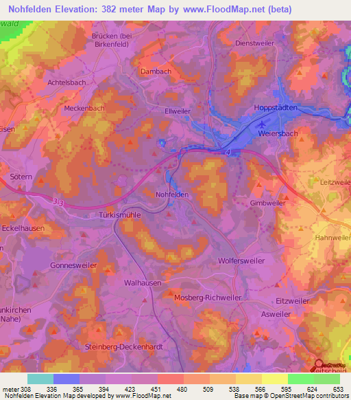 Nohfelden,Germany Elevation Map