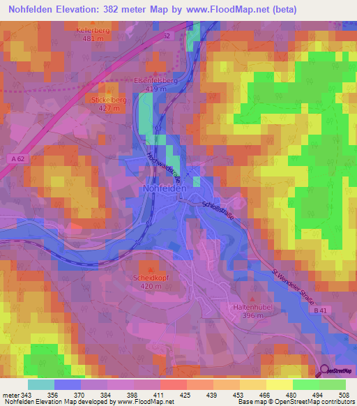 Nohfelden,Germany Elevation Map