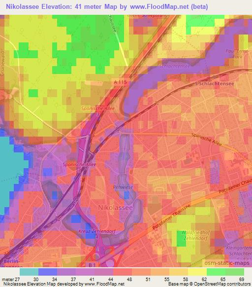 Nikolassee,Germany Elevation Map