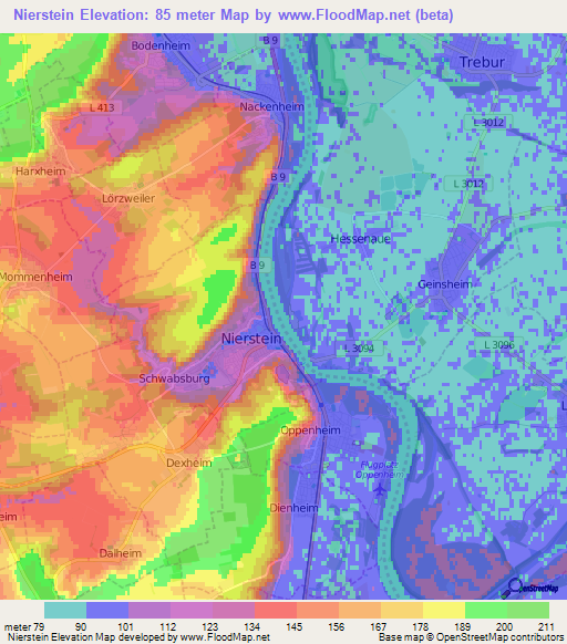 Nierstein,Germany Elevation Map