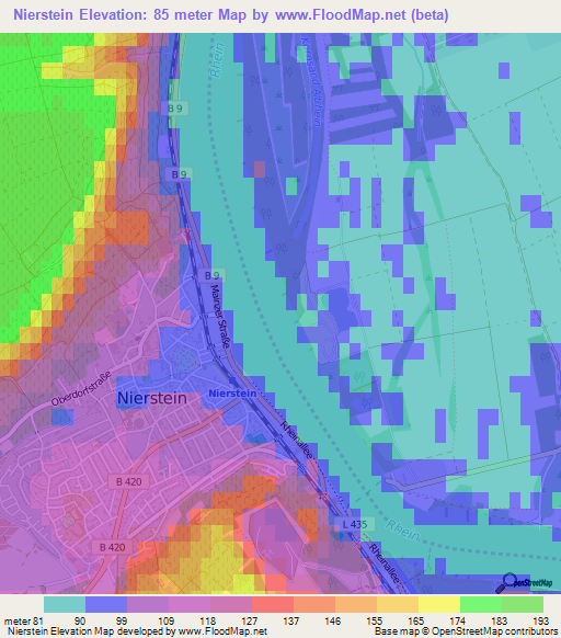 Nierstein,Germany Elevation Map