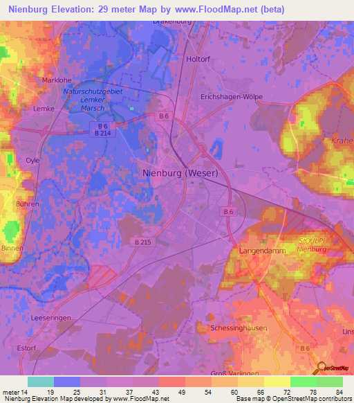 Nienburg,Germany Elevation Map