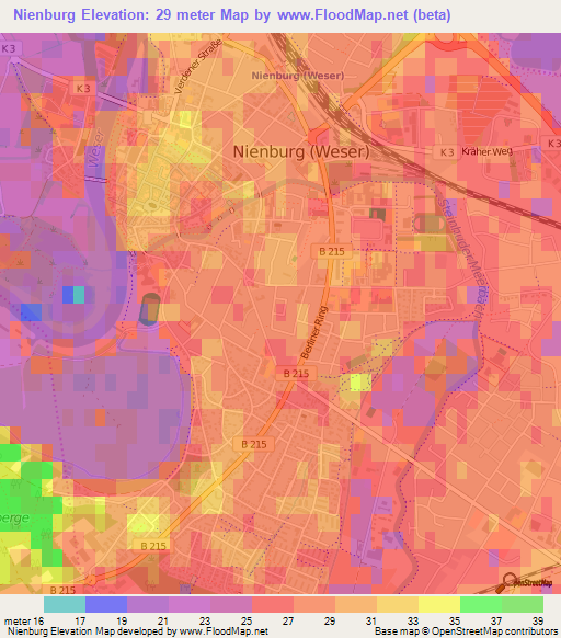 Nienburg,Germany Elevation Map