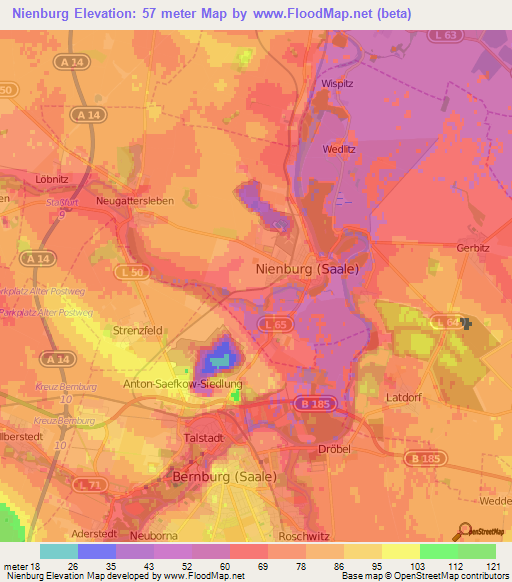 Nienburg,Germany Elevation Map