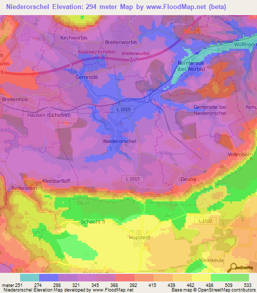 Niederorschel,Germany Elevation Map