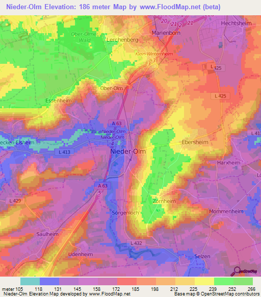 Nieder-Olm,Germany Elevation Map