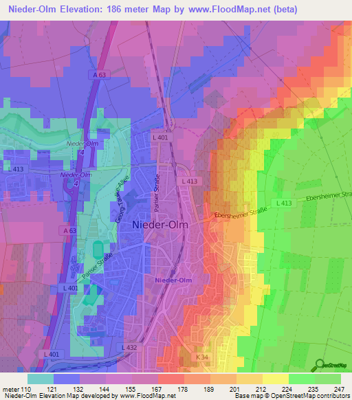 Nieder-Olm,Germany Elevation Map