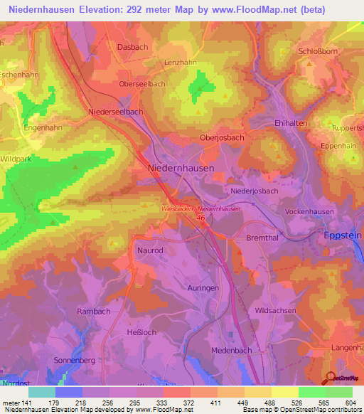 Niedernhausen,Germany Elevation Map