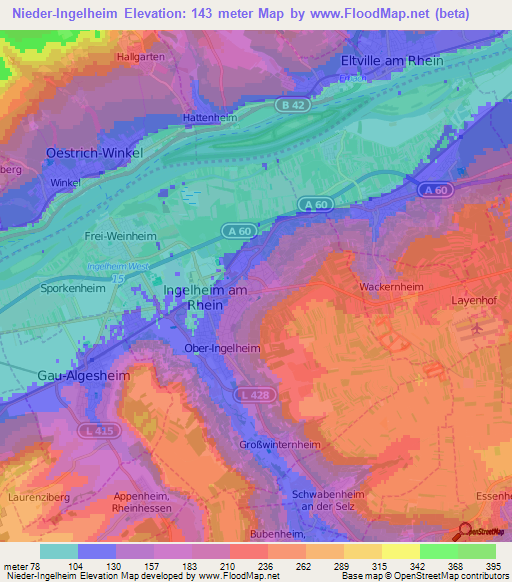 Nieder-Ingelheim,Germany Elevation Map