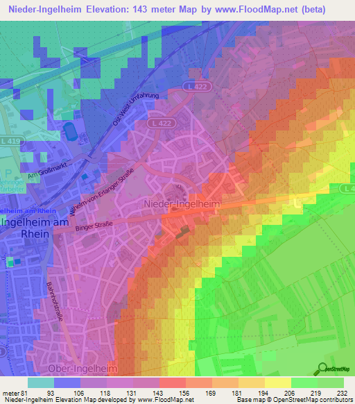 Nieder-Ingelheim,Germany Elevation Map