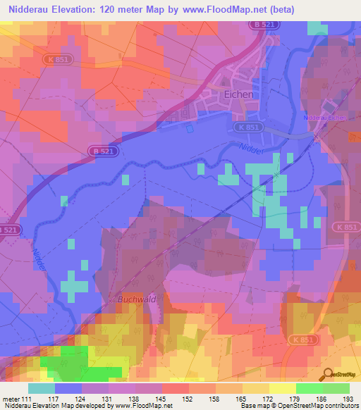 Nidderau,Germany Elevation Map