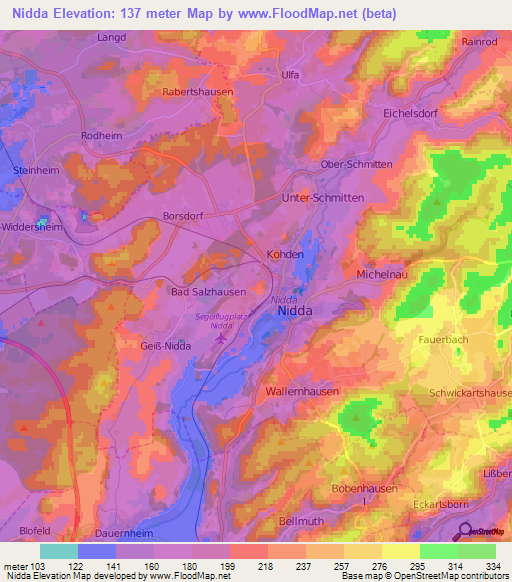 Nidda,Germany Elevation Map