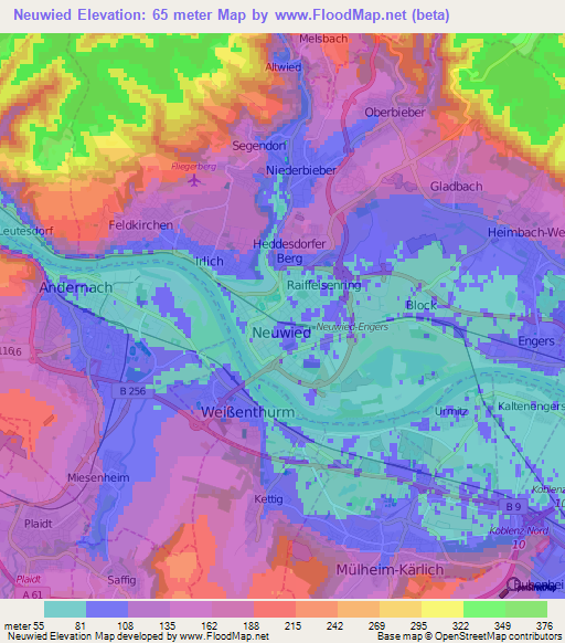 Neuwied,Germany Elevation Map