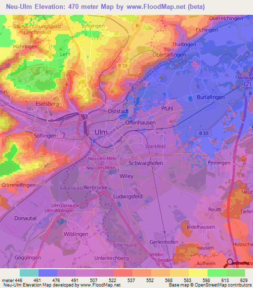 Neu-Ulm,Germany Elevation Map