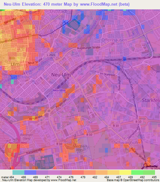 Neu-Ulm,Germany Elevation Map