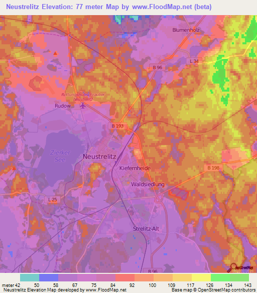 Neustrelitz,Germany Elevation Map