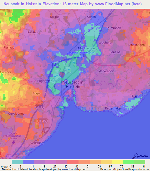 Neustadt in Holstein,Germany Elevation Map