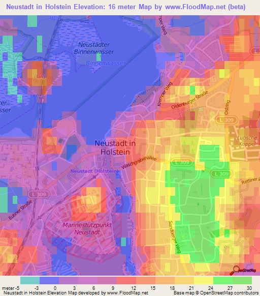 Neustadt in Holstein,Germany Elevation Map