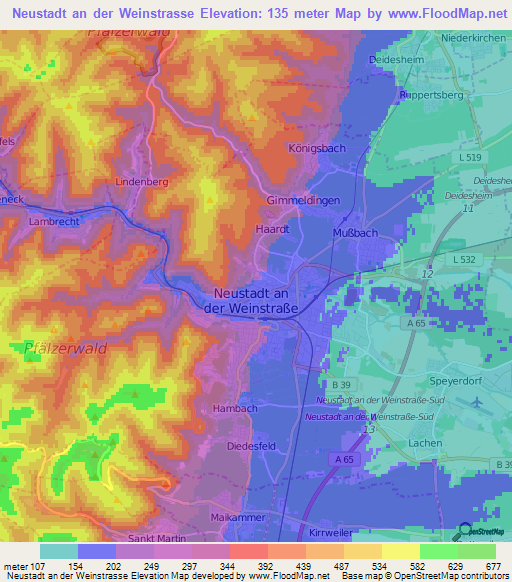 Neustadt an der Weinstrasse,Germany Elevation Map