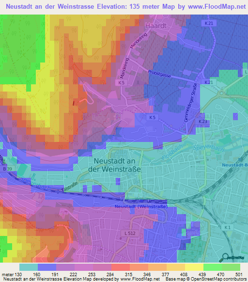 Neustadt an der Weinstrasse,Germany Elevation Map