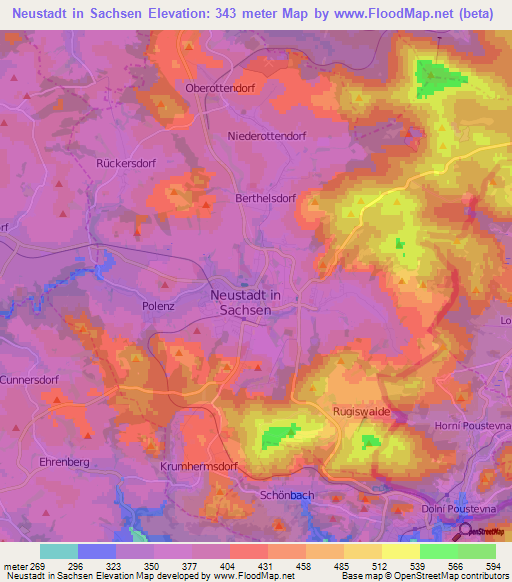 Neustadt in Sachsen,Germany Elevation Map