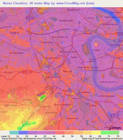 Neuss,Germany Elevation Map