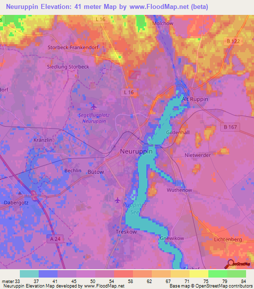 Neuruppin,Germany Elevation Map