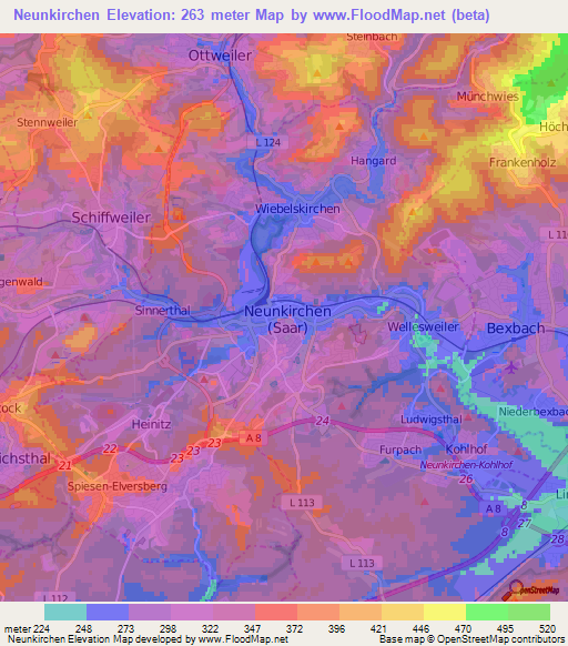 Neunkirchen,Germany Elevation Map