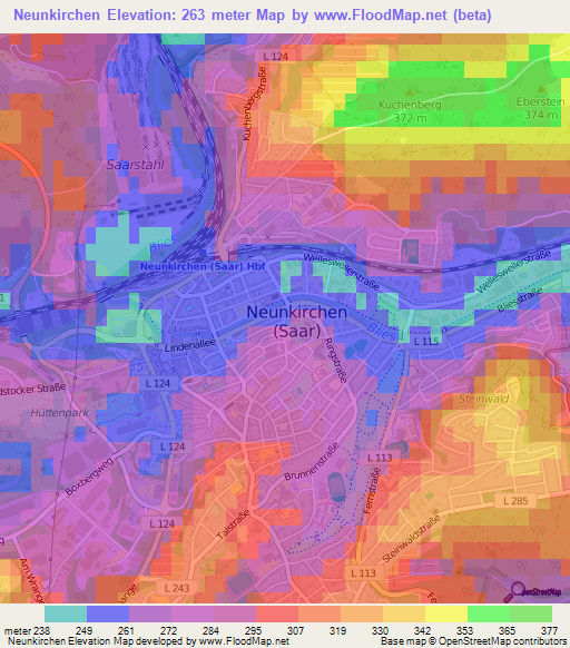 Neunkirchen,Germany Elevation Map