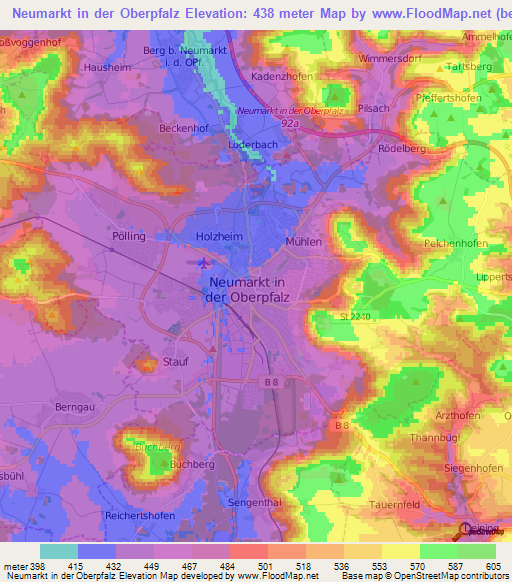 Neumarkt in der Oberpfalz,Germany Elevation Map