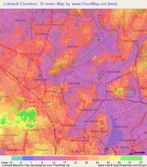 Lokstedt,Germany Elevation Map